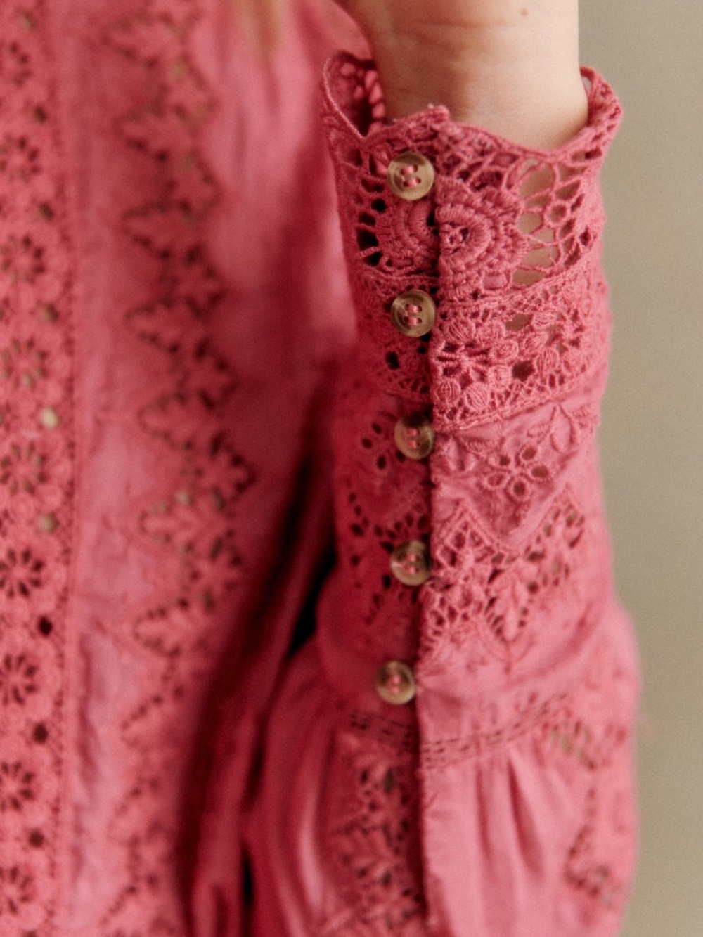 Sezane Rose Pink Lace Pintuck Blouse - Picture 10 of 10